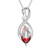 wholesale 925 Sterling Silver Birthstone Infinity Heart Pendant Father Daughter Gift-02-01-Red-January