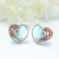 wholesale 925 Sterling Silver Heart-Shaped Horse Head Stud Earrings with Blue Enamel and Rose Gold Accents-0-2