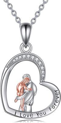 wholesale 925 Sterling Silver Heart Shaped Pendant with Father and Son Design - I Love You Forever Necklace for Dad Gifts-03-Father Daughter Necklace