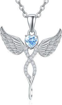 wholesale 925 Sterling Silver Angel Birthstone Necklace with 12 Crystal Gemstones for Women-03-Mar-Lab Created Aquamarine