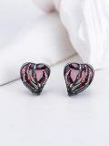 wholesale 925 Sterling Silver Heart-Shaped Skeleton Hand Stud Earrings with Red Crystal Stone Gift for Women-0-3