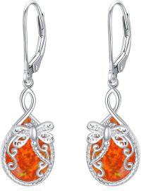 wholesale 925 Sterling Silver Orange Fire Opal Butterfly Drop Earrings-Dragonfly-Red Opal
