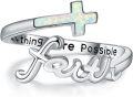 wholesale 925 Sterling Silver Abalone Turquoise Opal Adjustable Faith Cross Ring for Women-0-0