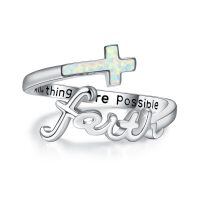 wholesale 925 Sterling Silver Cross Opal Faith Ring-light blue opal