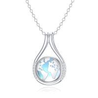 wholesale 925 Sterling Silver Green Moss Agate World Map Pendant Necklace Travel s for Women-04-Moonstone Earth Necklace