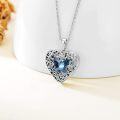 wholesale 925 Sterling Silver Blue Crystal Heart Lockets Necklaces for Women and Girls with Chain 45cm Length-0-1