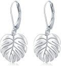 wholesale 925 Sterling Silver Monstera Leaf Palm Frond Dangle Earrings for Women and Girls - Trendy Fashion Jewelry-0-0
