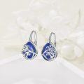 wholesale 925 Sterling Silver Blue Stone Teardrop Filigree Huggie Hoop Earrings-0-2