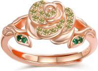 wholesale Sterling Silver Rose Gold Birthstone Adjustable Ring for Women-08 Aug - Peridot