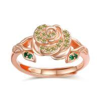 wholesale 925 Sterling Silver Rose Flower Adjustable Ring with Birthstone for Women-08 Aug - Peridot