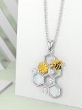 wholesale 925 Sterling Silver Opal Bee Honeycomb Flower Pendant Necklace for Women-0-3