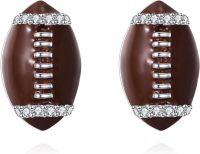 wholesale 925 Sterling Silver Brown Football Stud Earrings with Cubic Zirconia Sporty Gift for Her-Rugby earrings