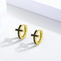 wholesale Gold 925 Sterling Silver Cross Huggie Hoop Earrings with Black Onyx Inlay-0-1