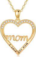 wholesale 14K Solid Gold & Moissanite Heart Necklace for Mom - I Love You Mom Pendant, 17mm, 16 Rolo Chain, Mother's Day Gift for Women-0-0
