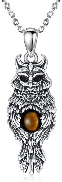 wholesale 925 Sterling Silver Owl Pendant with Tiger Eye Stone Necklaces for Women Men Animal  Ideas 47cm Chain Length-Owl Necklace