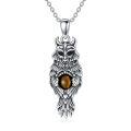 wholesale 925 Sterling Silver Owl Pendant with Tiger Eye Stone Necklaces for Women Men Animal  Ideas 47cm Chain Length-0-0