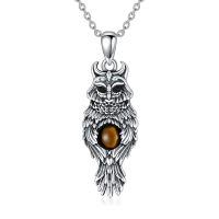 wholesale 925 Sterling Silver Owl Pendant with Tiger Eye Stone Necklaces for Women Men Animal  Ideas 47cm Chain Length-Owl Necklace
