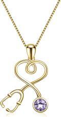 wholesale Sterling Silver Austria Crystals Stethoscope Necklace Medical Jewelry for Doctor Nurse Student - Rhodium Plated-0-22
