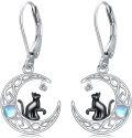 wholesale 925 Sterling Silver Moonstone Earrings with Black Cat and Butterfly Design - Nature Inspired Jewelry for Women-0-0