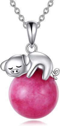 wholesale 925 Sterling Silver Pink Jade Pig Charm Necklace Animal s for Women-Pig Quartz