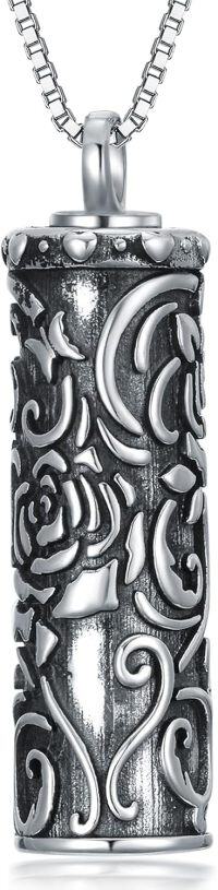 wholesale 925 Sterling Silver Vintage Floral Cylinder Cremation Jewelry Keepsake Urn Locket Necklace-2-Rose