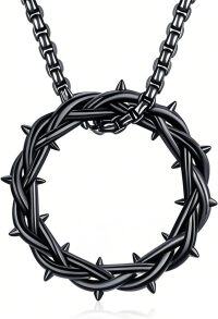 wholesale 925 Sterling Silver Crown of Thorns Necklace with Black Spikes Pendant Amulet s (with Gift Box) -A01-Crown of Thorns(Black)