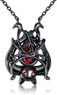 wholesale Black 925 Sterling Silver Spider Red Stone Gothic Pendant Necklace for Women-Halloween Necklace-Bat Necklace