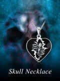 wholesale 925 Sterling Silver Heart-Shaped Black Onyx Skull Pendant Necklace for Women-0-5