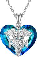 wholesale 925 Sterling Silver Heart-Shaped RN Pendant Necklace with Caduceus and Blue Crystal Stone-0-0