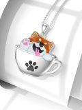 wholesale 925 Sterling Silver Teacup Dog Paw Print Charm Necklace for Women-0-4
