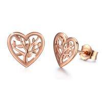 wholesale Rose Gold 925 Sterling Silver Tree of Life Heart Stud Earrings for Women - Hypoallergenic s-Rose Gold