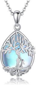 wholesale 925 Sterling Silver Blue Moonstone Tree of Life Pendant Necklace s for Women and Girls-0-0
