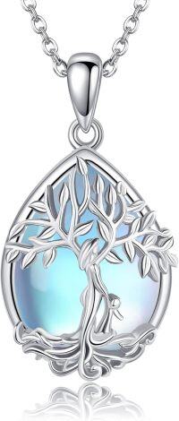 wholesale 925 Sterling Silver Blue Moonstone Tree of Life Pendant Necklace s for Women and Girls-mom moonstone necklace 1