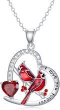 wholesale 925 Sterling Silver Red Garnet Cardinal Love Forever Heart Pendant Necklace-0-0