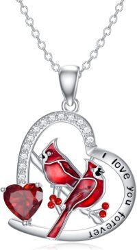 wholesale 925 Sterling Silver Red Garnet Cardinal Love Forever Heart Pendant Necklace-I love you forever