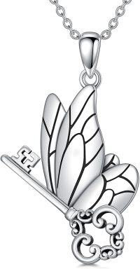 wholesale 925 Sterling Silver Key & Feather Pendant Necklace for Women and Men-Butterfly