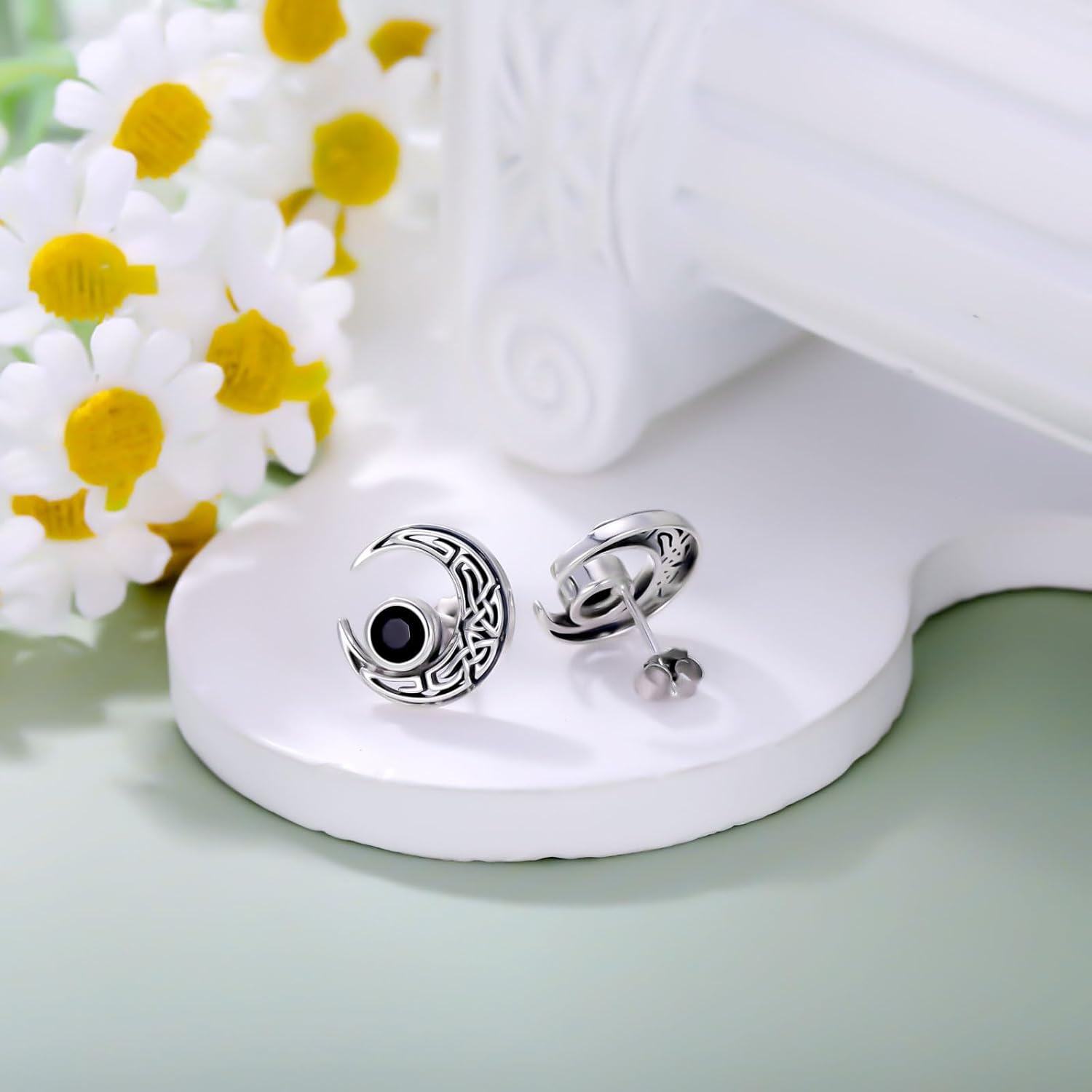 Sterling Silver Black Crystal Celtic Knot Stud Earrings for Women-0-2