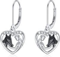 wholesale 925 Sterling Silver Horse Head in Heart Shape Dangle Earrings for Women-Black horse