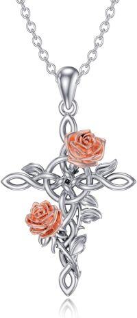 wholesale 925 Sterling Silver Rose Cross Lotus Shamrock Thistle Tree of Life Pendant Necklace for Women-Rose Flower Celtic Cross
