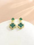 wholesale 925 Sterling Silver Malachite Four-Leaf Clover Drop Earrings for Women-0-3