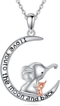 wholesale 925 Sterling Silver Crescent Moon Pendant with Elephant and Dachshund Charm Necklaces - Love You to the Moon & Back Gifts for Her-elephant necklace