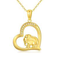 TOUPOP 14K Gold Crystal Elephant Heart Necklace For Women-undefined