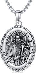 wholesale Sterling Silver Saint Medal Oval Necklace for Men Women Religious Jewelry-0-0