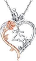 wholesale TOUPOP Gifts For Her Rose Heart Necklace 925 Sterling Silver Heart Butterfly Pendant Sweet Year Old Jewelry Anniversary Birthday Christmas Gifts Women Girlfriend Wife Mom Grandma -0-0