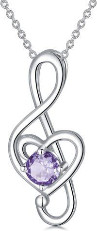 wholesale 925 Sterling Silver 12 Birthstone Music Note Necklace for Women-06-June-Alexandrite