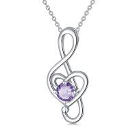 wholesale 925 Sterling Silver 12 Birthstone Music Note Necklace for Women-06-June-Alexandrite