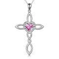 wholesale 925 Sterling Silver White Gold Plated Celtic Cross Heart Citrine Pendant Necklace-0-36