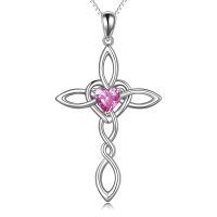 wholesale 925 Sterling Silver White Gold Plated Celtic Cross Heart Citrine Pendant Necklace-Silver October cross necklace