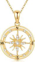 wholesale 14K Gold Moissanite Compass Necklace for Women, Adjustable 16+2 Inspirational Travel Jewelry Gift, Hypoallergenic Real Gold Pendant-0-0