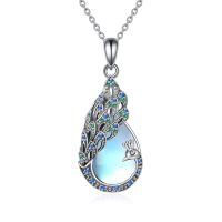 wholesale 925 Sterling Silver Peacock Pendant Necklace With Blue And Green Gemstones-Moonstone